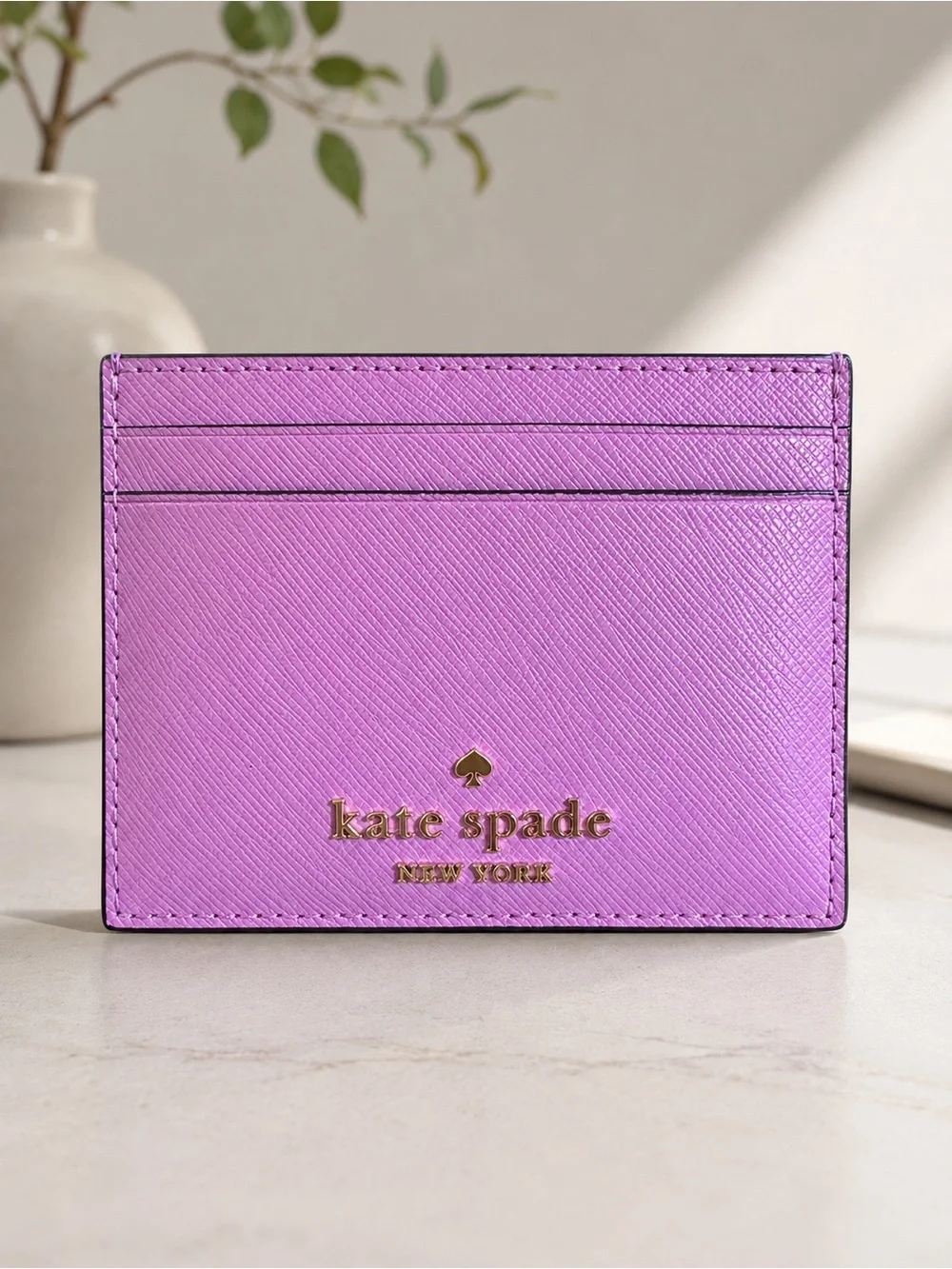 kate spade Pink Leather Card Holder with Gold Logo